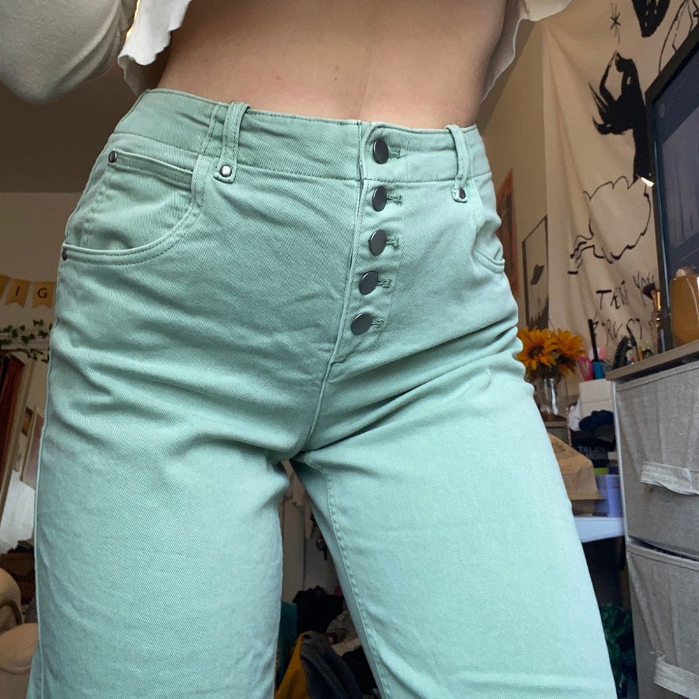 wide leg sage green ankle jeans